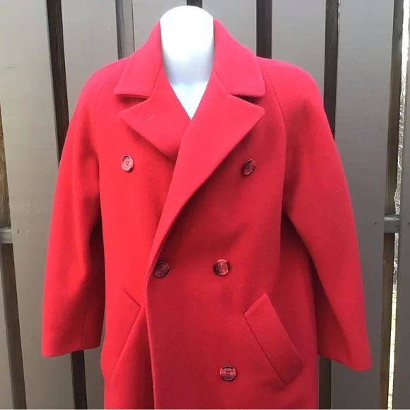 Vintage J.G. Hook Red Double-Breasted 100% Wool Long Coat - Picture 3 of 16